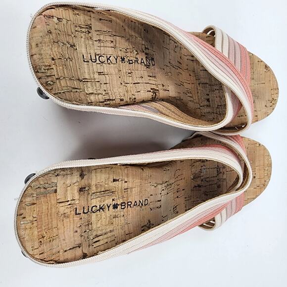 Lucky Brand Wedge Sandals Women 7.5M Kayla Pink Canyon Clay Ombre Stripe Cork - Picture 6 of 10